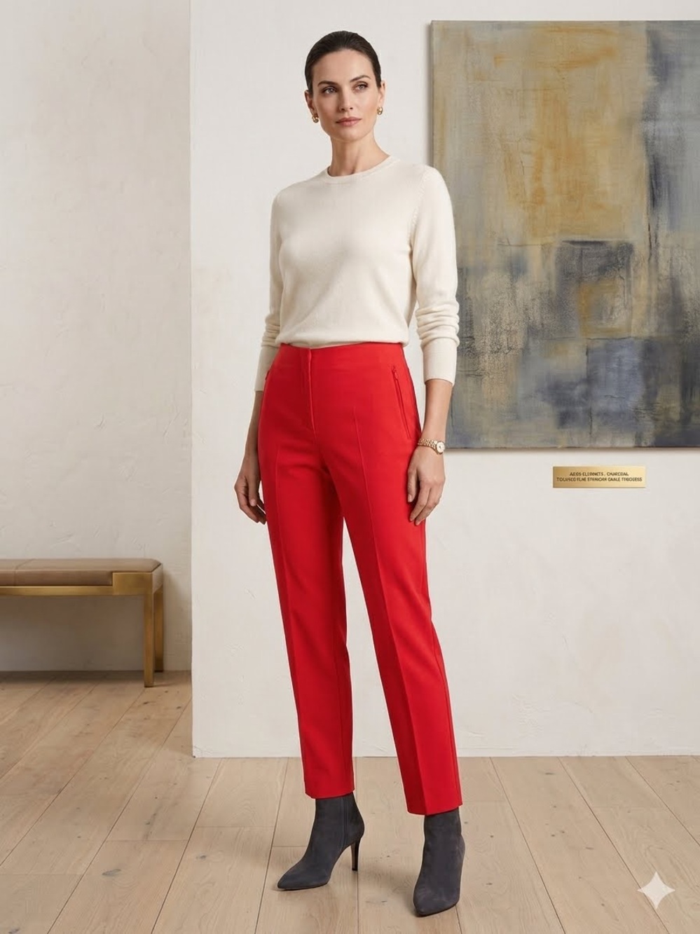 Akris Elements Red Side-Zip Tailored Slim Straight Ankle Trousers